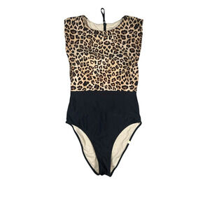 Summersalt Size 2 The Surf One Piece Swimsuit Leopard Print Black Zip Up Back